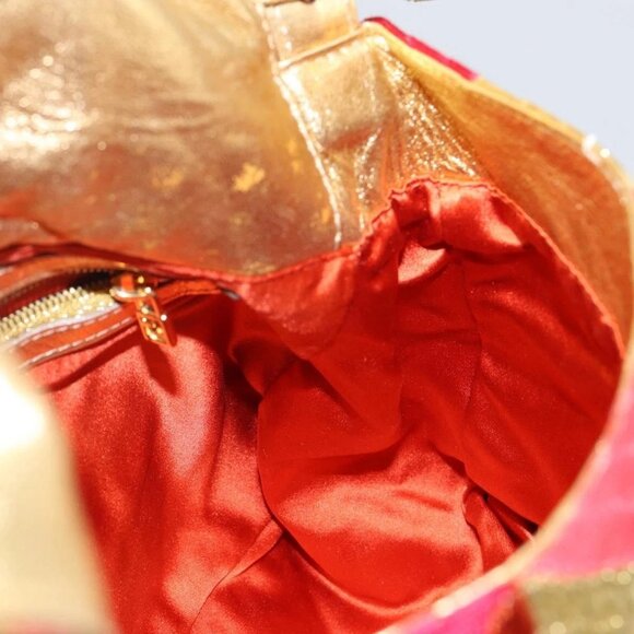 FENDI Mamma Baguette Shoulder Bag Satin Red Gold Auth 144979 - Picture 12 of 16